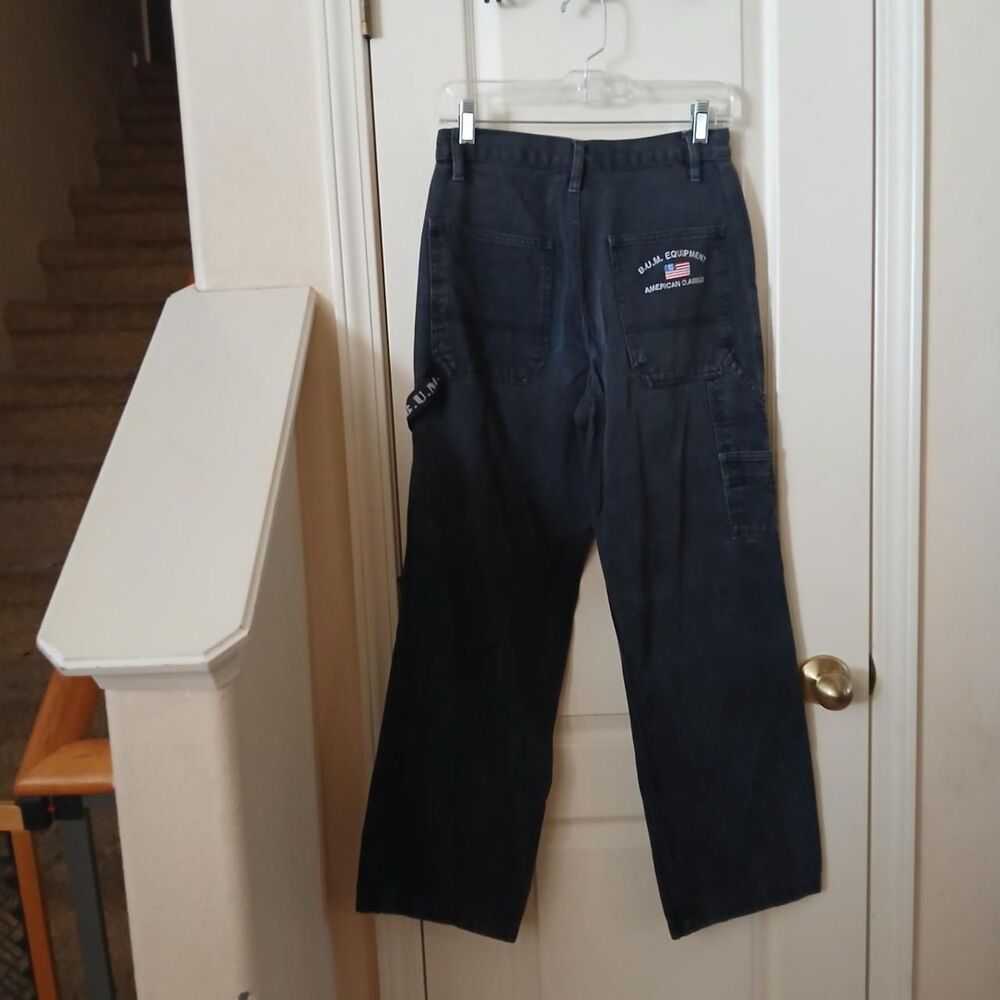 Vintage 90s BUM Equipment Black Wide Leg Carpenter Pants 7/8 Grunge Skater